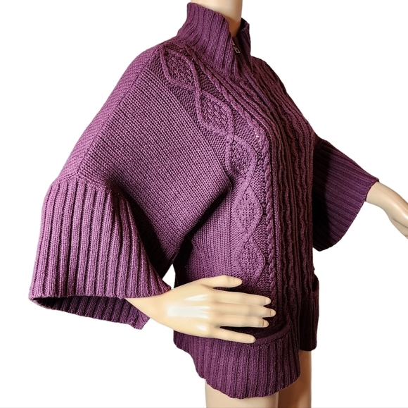Roots lambswool-blend knit sweater zip cardigan. Pockets. 3/4 sleeve. XS. - Picture 2 of 16
